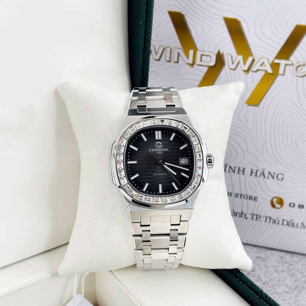 CARNIVAL 8108G SILVER AUTOMATIC - KÍNH SAPPHIRE 12 Đồng Hồ Nam Carnival 8108G Autimatic - Kính Sapphire