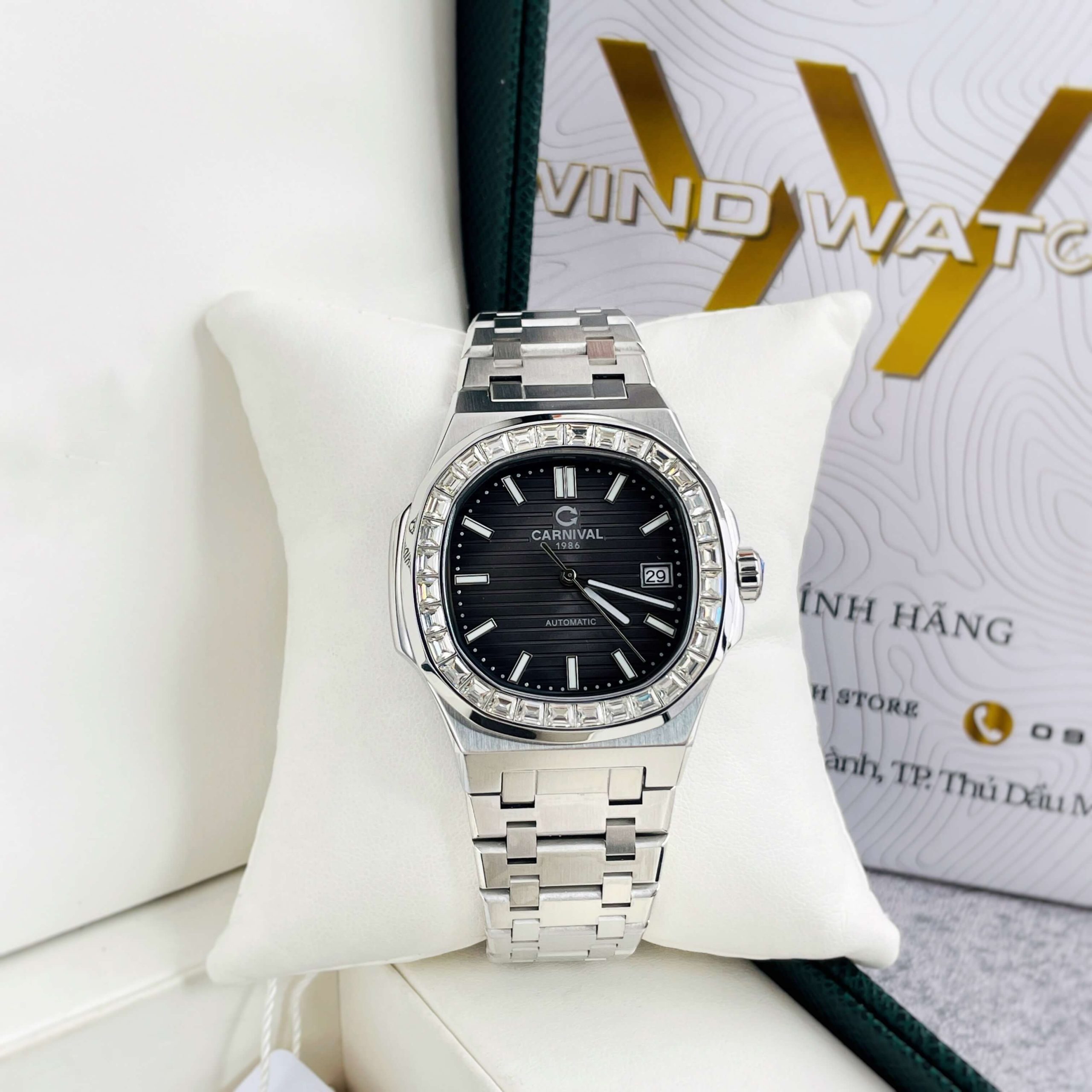 CARNIVAL 8108G SILVER AUTOMATIC - KÍNH SAPPHIRE 2 Đồng Hồ Nam Carnival 8108G Autimatic - Kính Sapphire
