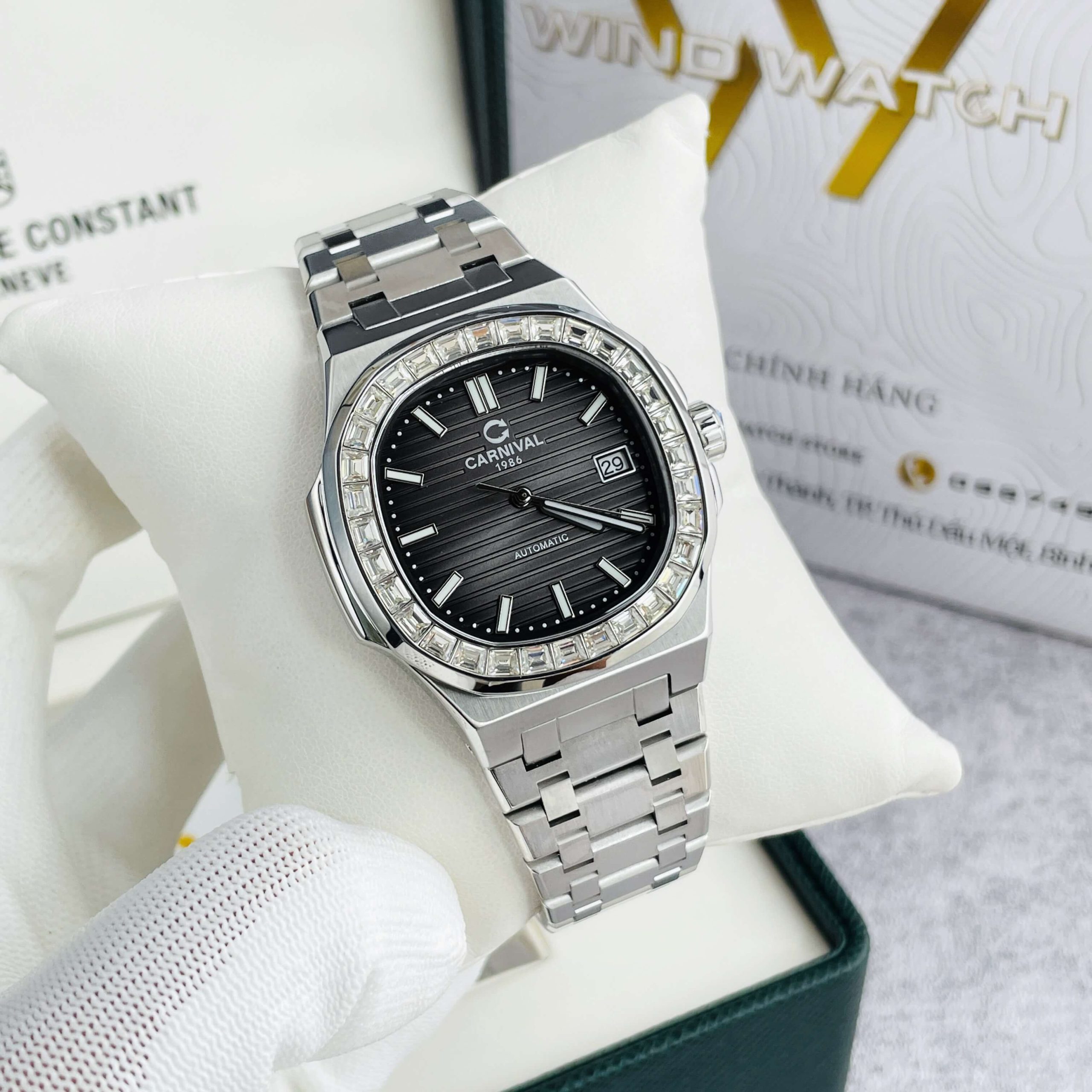 CARNIVAL 8108G SILVER AUTOMATIC - KÍNH SAPPHIRE 3 Đồng Hồ Nam Carnival 8108G Autimatic - Kính Sapphire