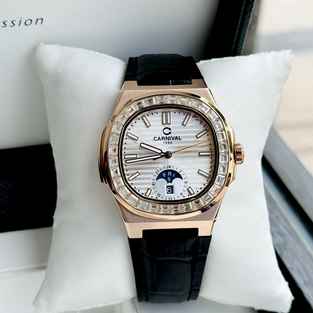 CARNIVAL 8110G-VH-D-T AUTOMATIC - KÍNH SAPPHIRE 14 Đồng Hồ Nam Carnival 8110g Mặt trắng