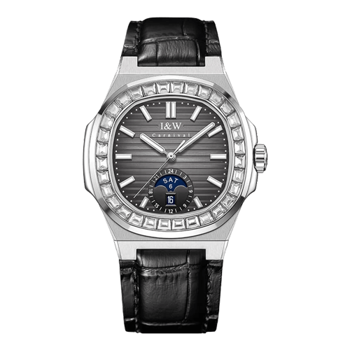 Carnival I&W 735G - Dây Da - Mặt Xám - Kính Sapphire 1 Đồng Hồ Nam Carnival I&W 735G