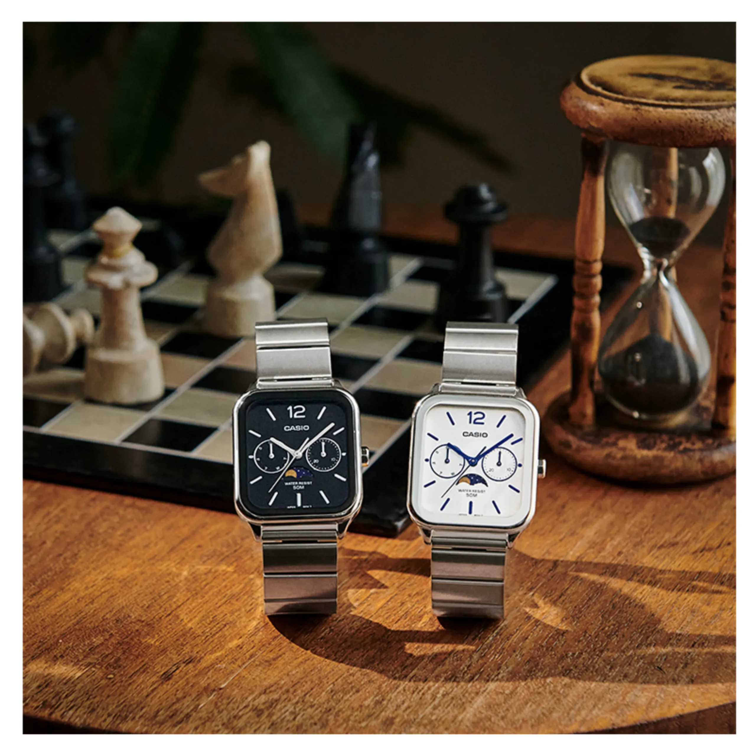 Casio MTP-M305D-7AVDF 19 Hai phiên bản Casio Moonphase dây kim loại “gây bão” giới trẻ đam mê đồng hồ.