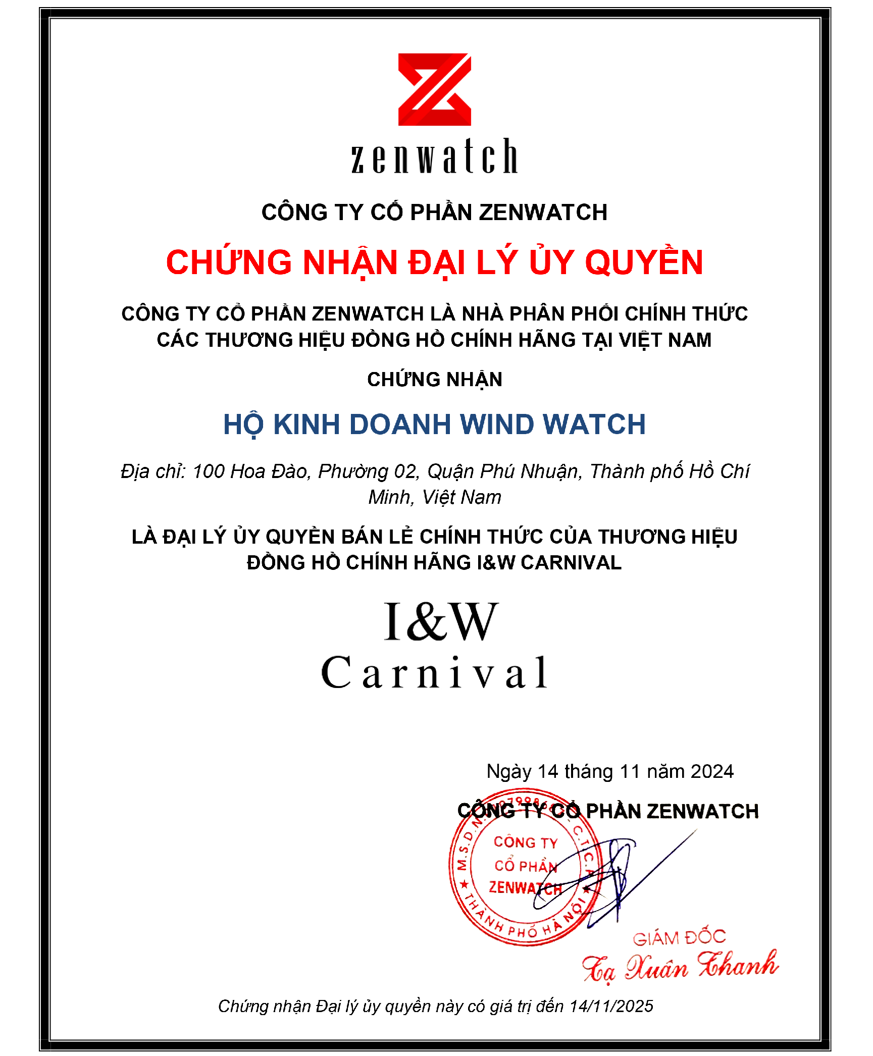 I&W Carnival 5579G-VT-D 15 Chứng nhận đại lý uỷ quyền I&W Carnival Wind Watch