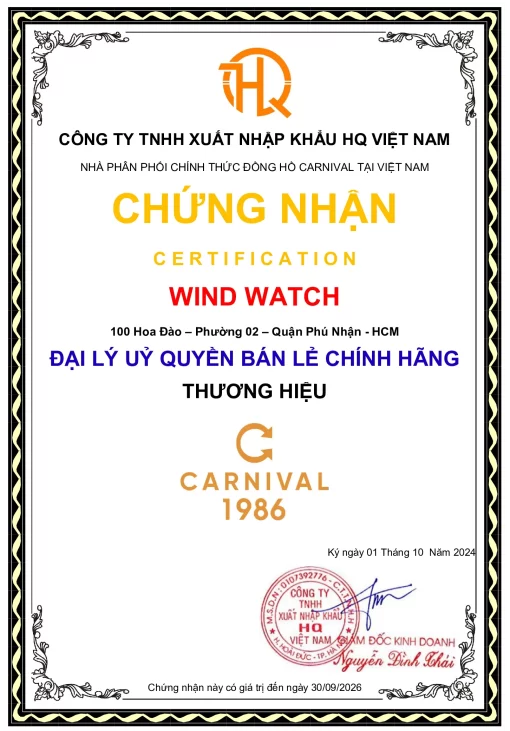 Chứng nhận đại lý Carnival chính hãng Wind Watch