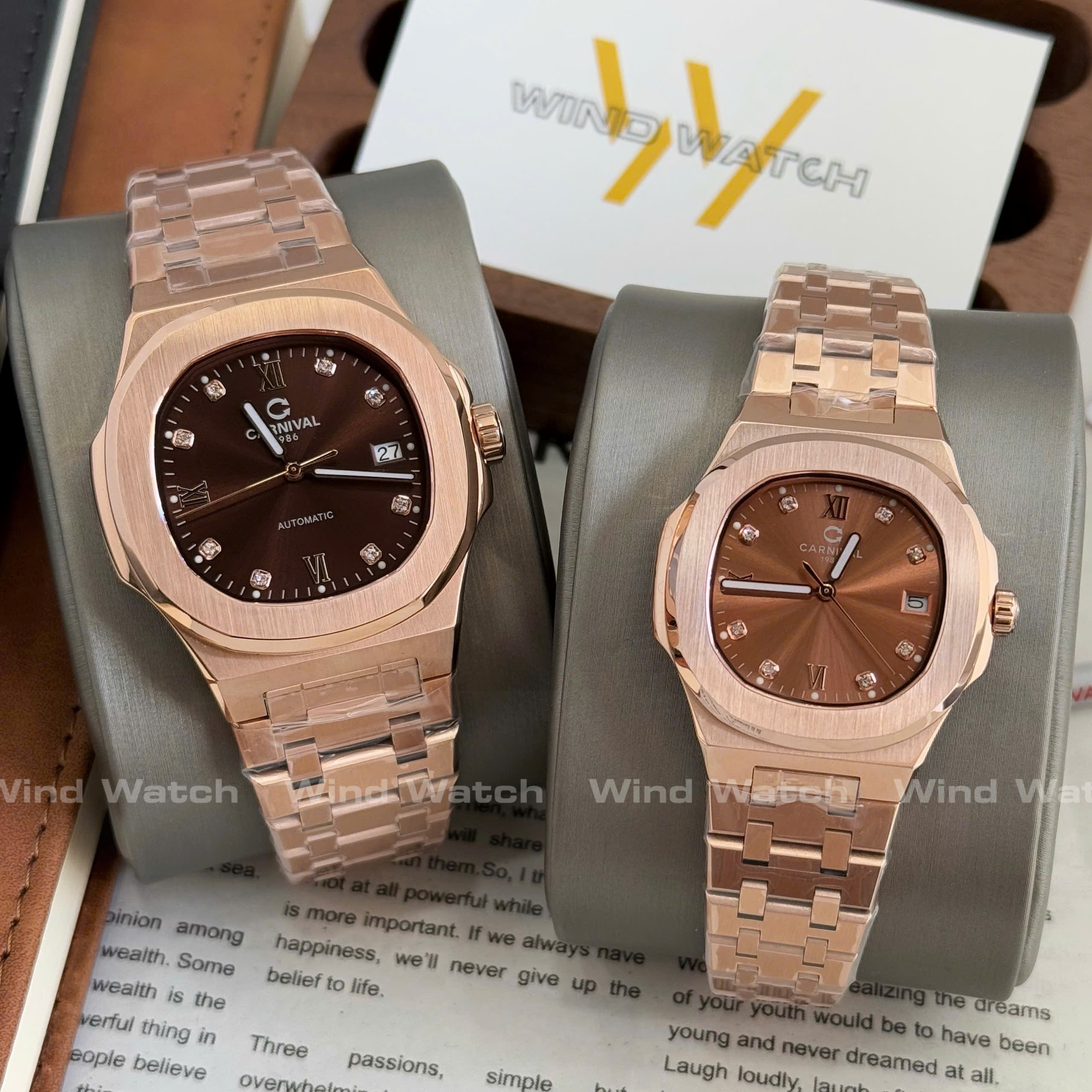 CARNIVAL COUPLE 8160-VH-N 18 Đồng hồ Cặp Carnival 8160 Rosegold Mặt Nâu
