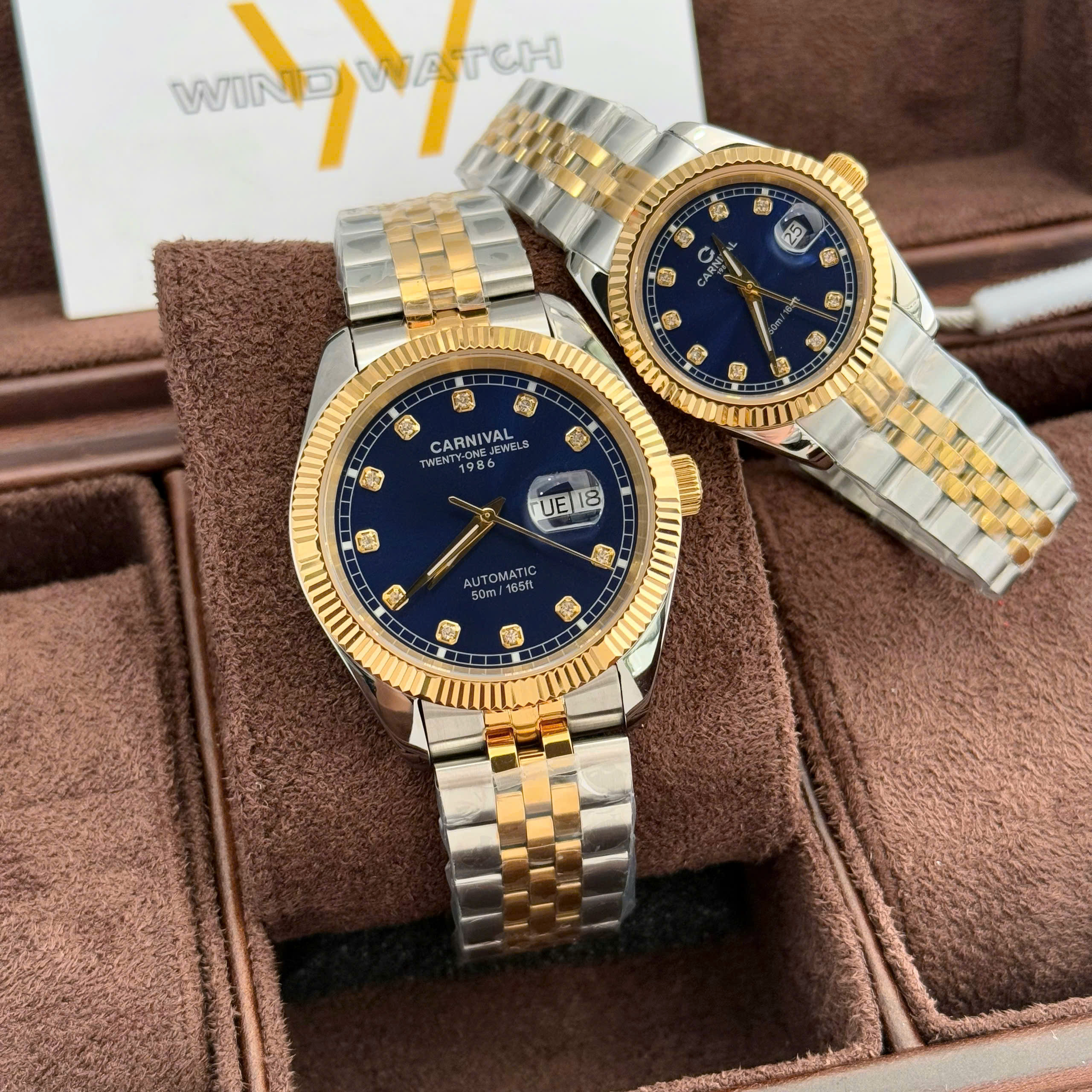 CARNIVAL COUPLE 8131-CV-X 2 Đồng hồ Cặp Carnival 8131 Demi Vàng Mặt Xanh